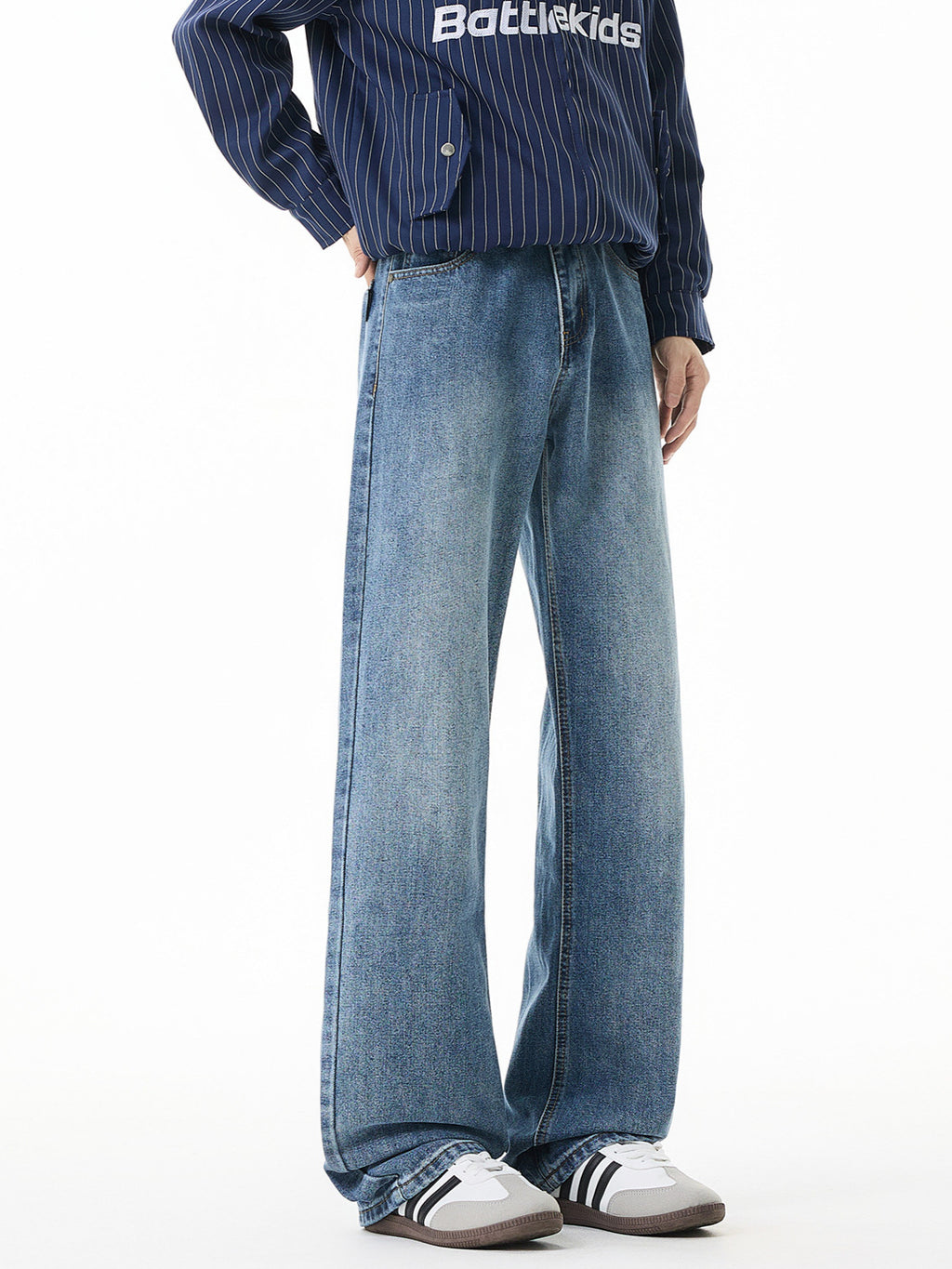 Straight Leg Distressed Denim Jeans for Men