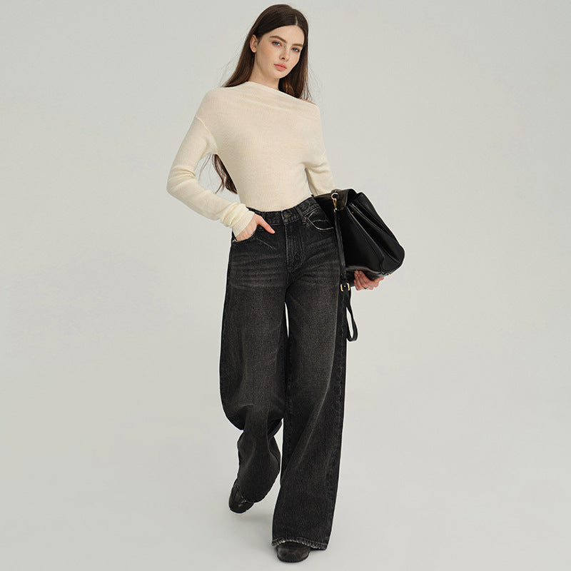 High-Waisted Wide-Leg Cotton Jeans for Women