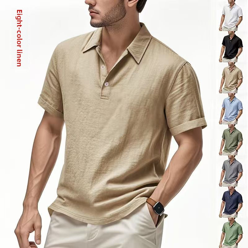 Mens Linen Blend Short Sleeve Polo Shirt