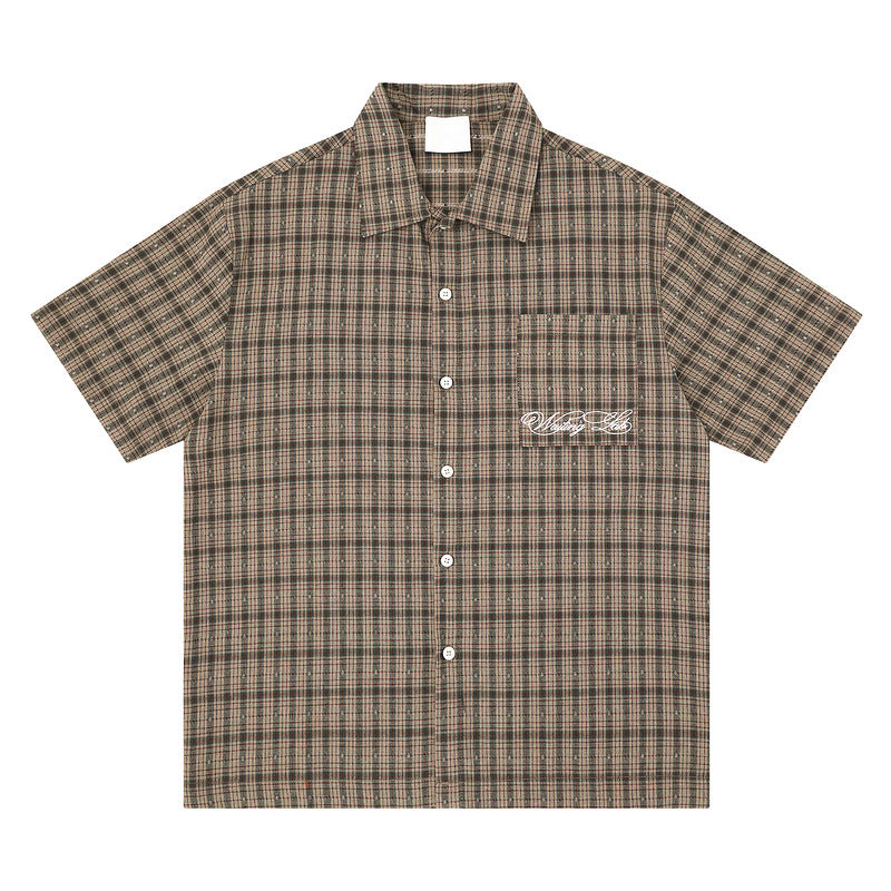 Mens Retro Plaid Short Sleeve Shirt