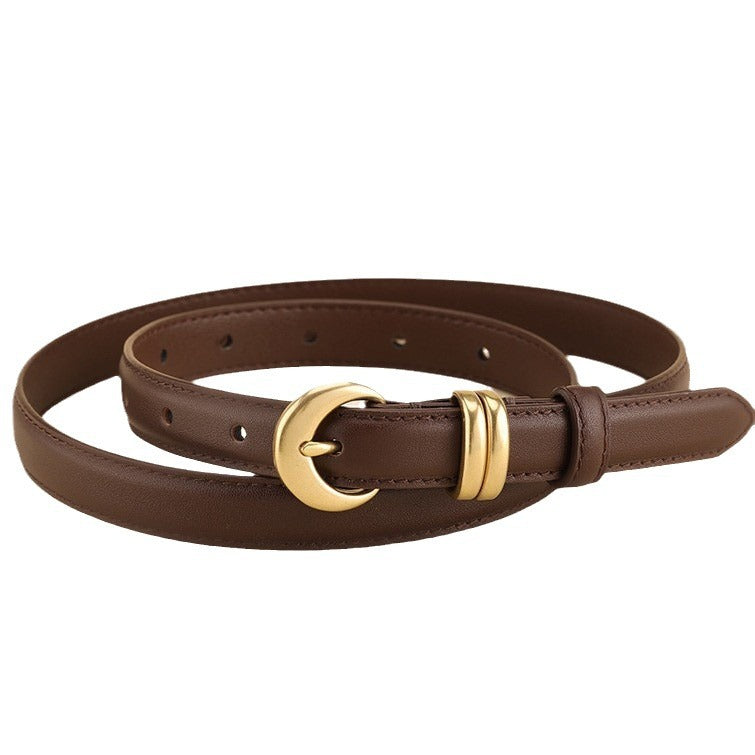 Women's Slim Leather Belt with Pin Buckle