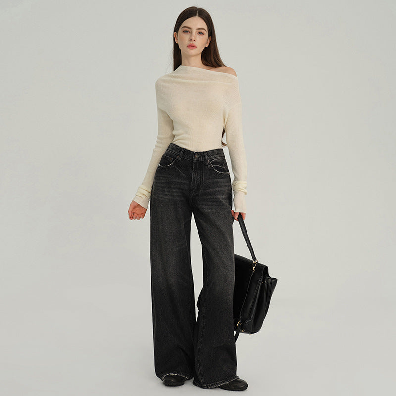 High-Waisted Wide-Leg Cotton Jeans for Women