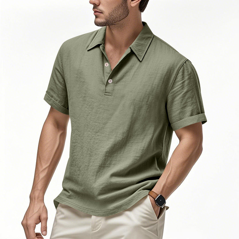 Mens Linen Blend Short Sleeve Polo Shirt