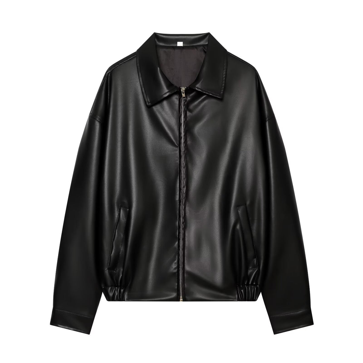 Women Faux Leather Short Jacket Drop Shoulder Streetwear