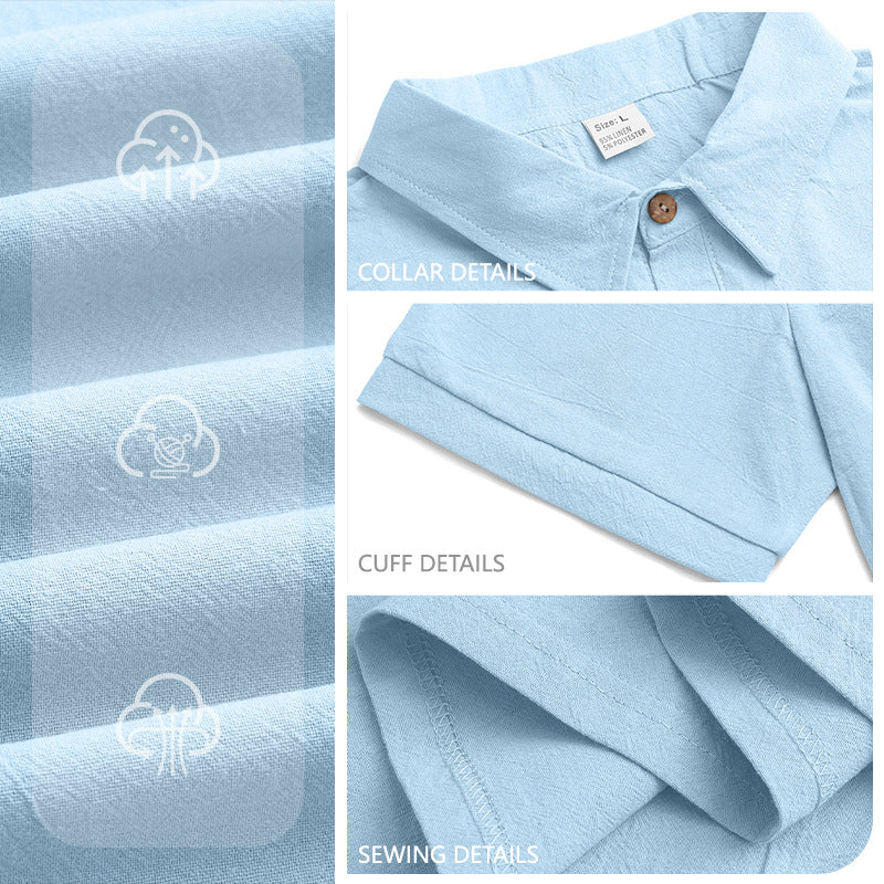 Mens Linen Blend Short Sleeve Polo Shirt