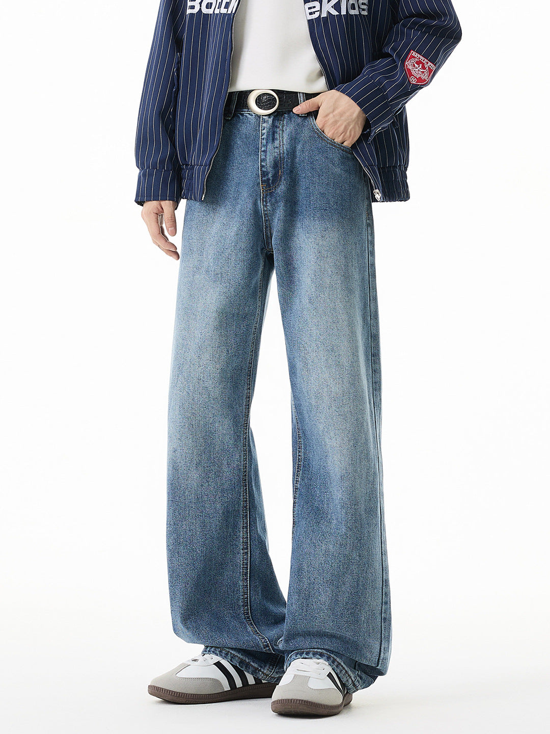Straight Leg Distressed Denim Jeans for Men