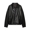 Women Faux Leather Short Jacket Drop Shoulder Streetwear