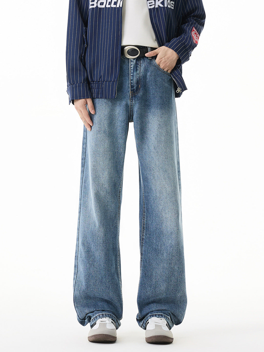 Straight Leg Distressed Denim Jeans for Men