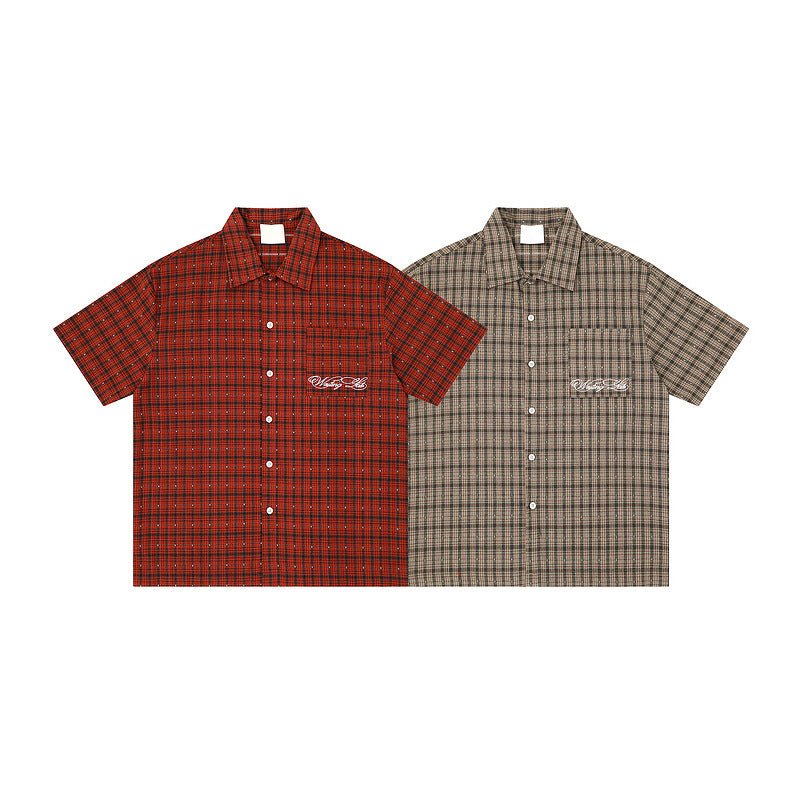 Mens Retro Plaid Short Sleeve Shirt