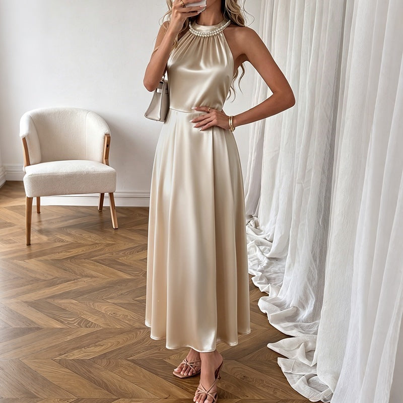 Satin Halter Neck Long Dress