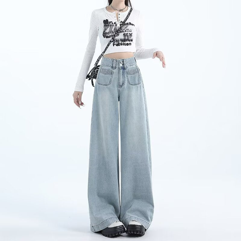 Women High Waist Loose Straight Jeans