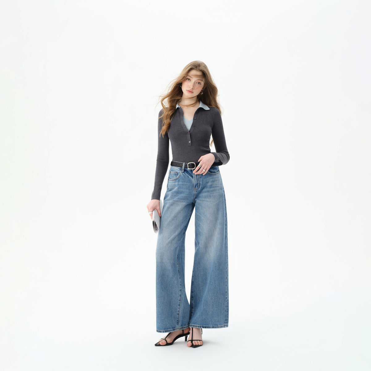 High-Waisted Wide-Leg Cotton Jeans for Women