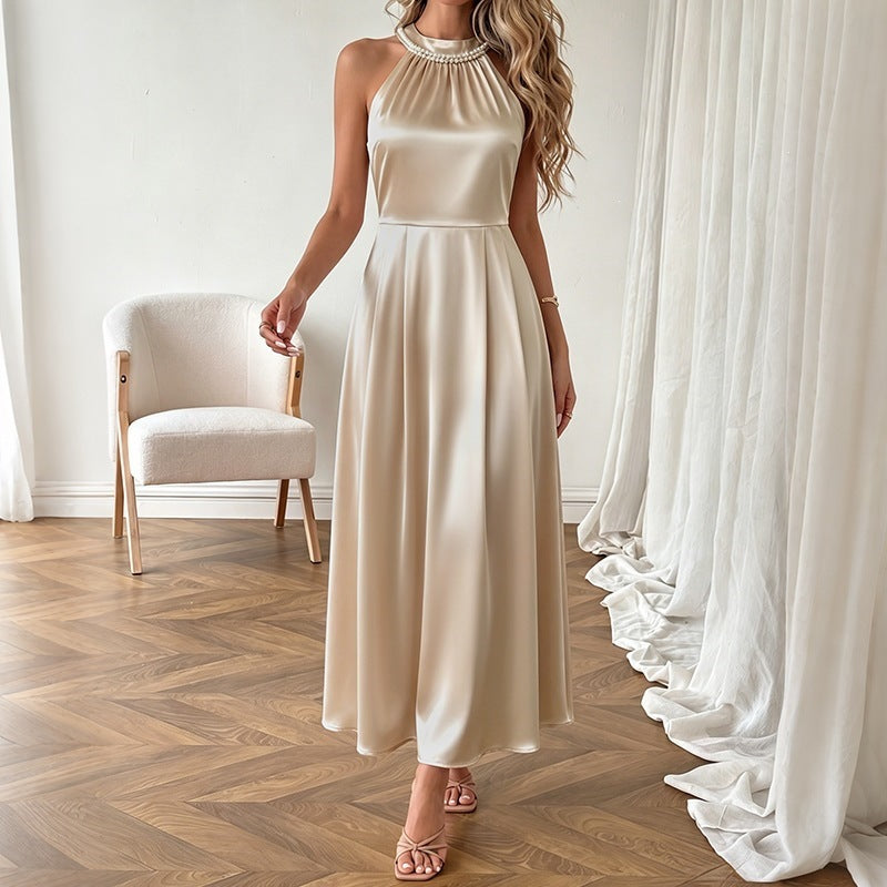 Satin Halter Neck Long Dress