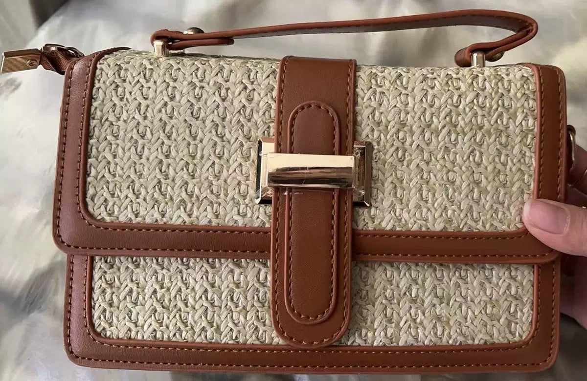 Women Woven Small Square Bag PU Handbag Shoulder Crossbody Bag