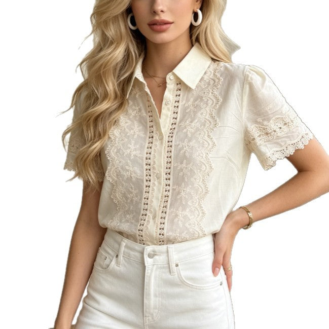 Womens Lace Detail Casual Blouse
