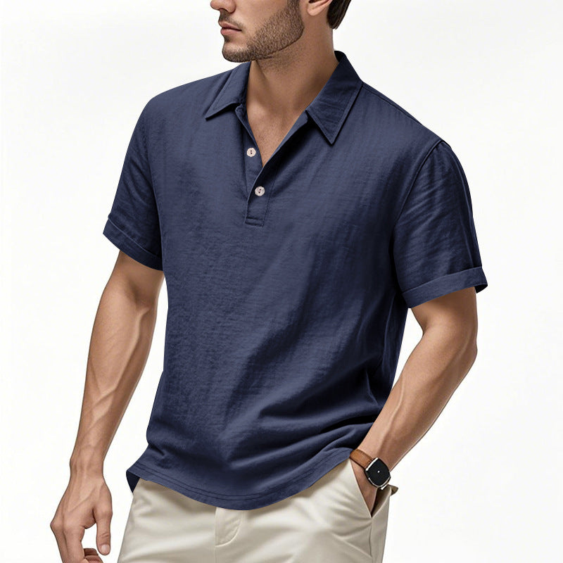 Mens Linen Blend Short Sleeve Polo Shirt