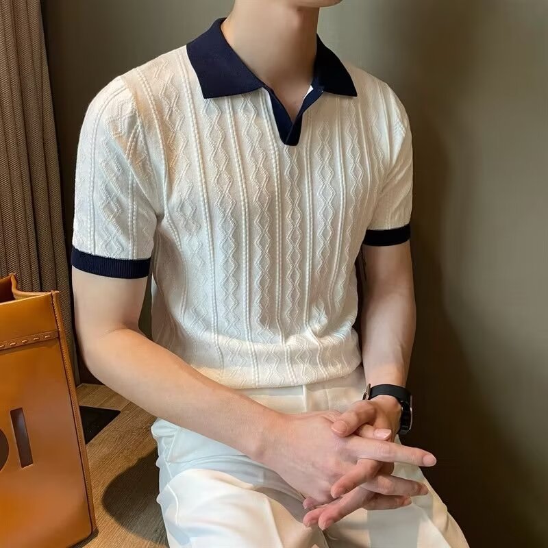Mens Knitted Cotton Short Sleeve T-Shirt