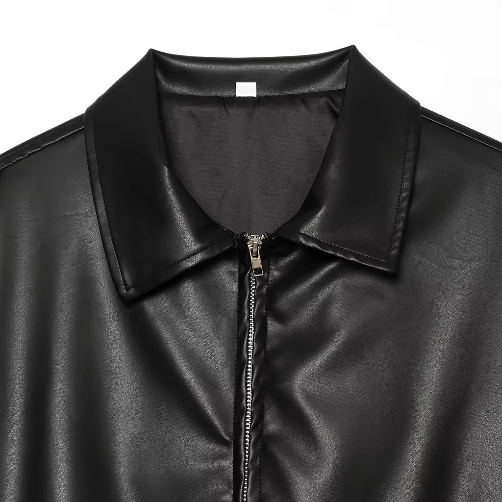 Women Faux Leather Short Jacket Drop Shoulder Streetwear