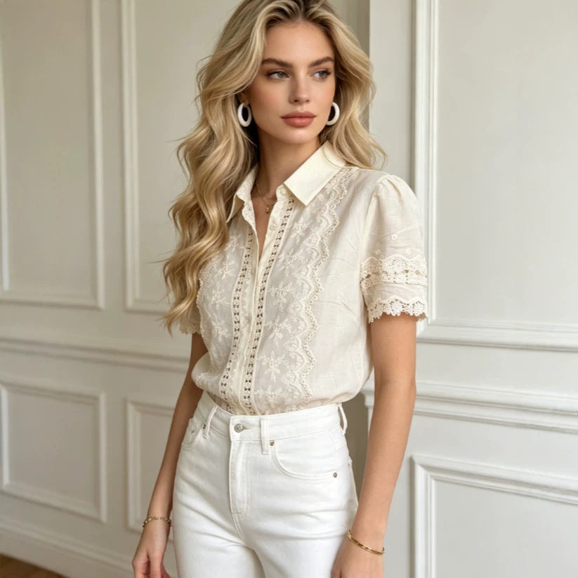 Womens Lace Detail Casual Blouse